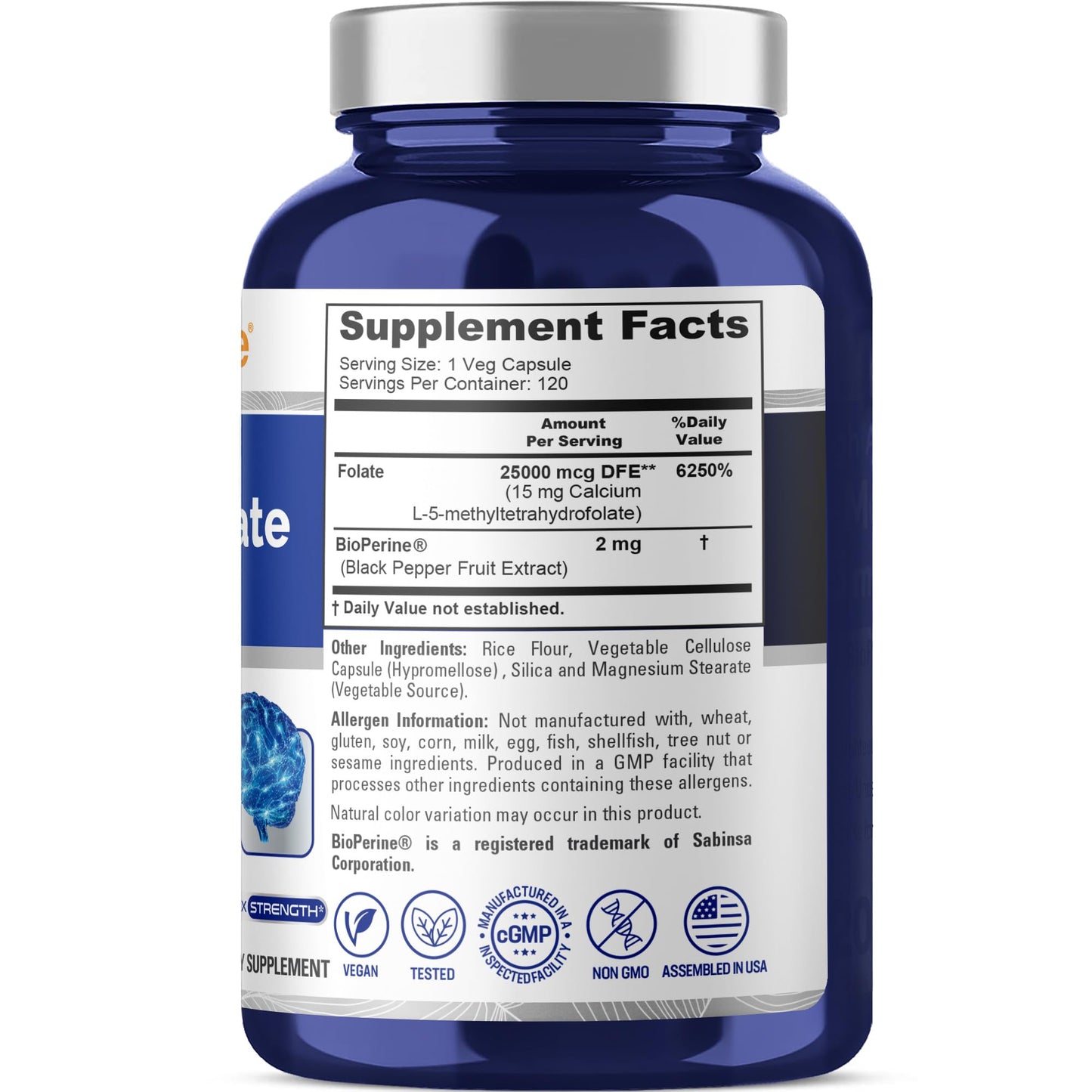 NusaPure L-Methylfolate 15mg Capsules, 120 Count