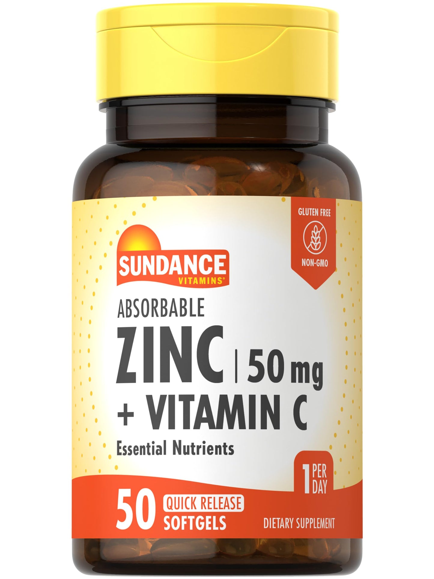 Sundance Absorbable Zinc with Vitamin C 50mg Softgels, 50 Count