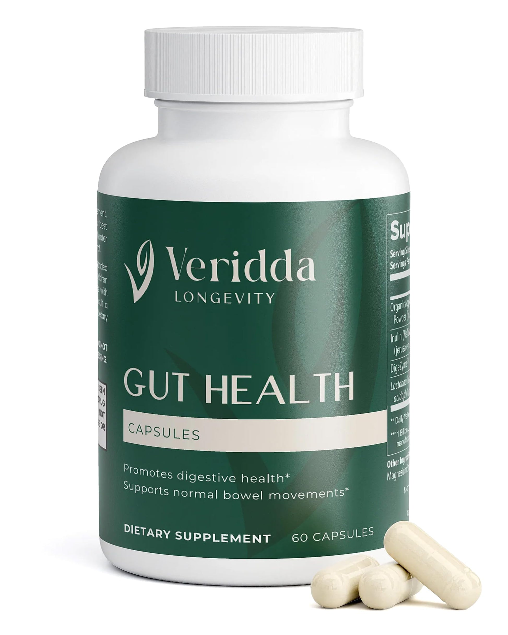 Veridda Longevity Gut Health Supplement with Apple Cider Vinegar, Probiotics, Digestive Enzymes Capsules 60