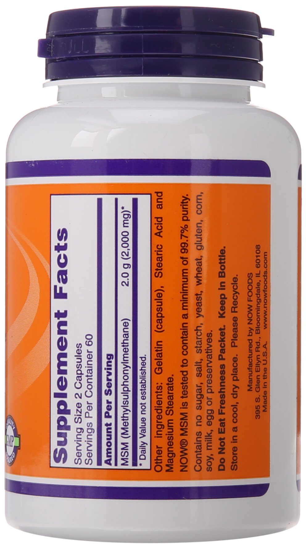 NOW Foods MSM 1000 mg Capsules, 120 Capsules