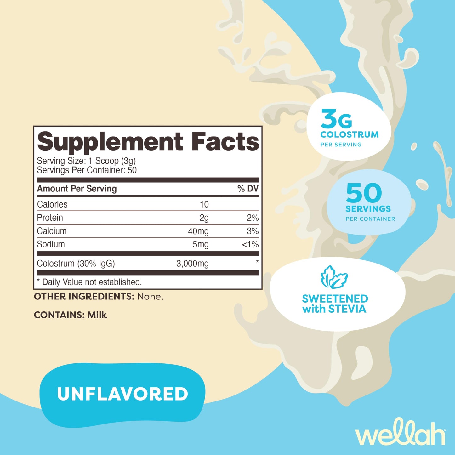 Wellah Colostrum Powder (Unflavored), 5.4 oz