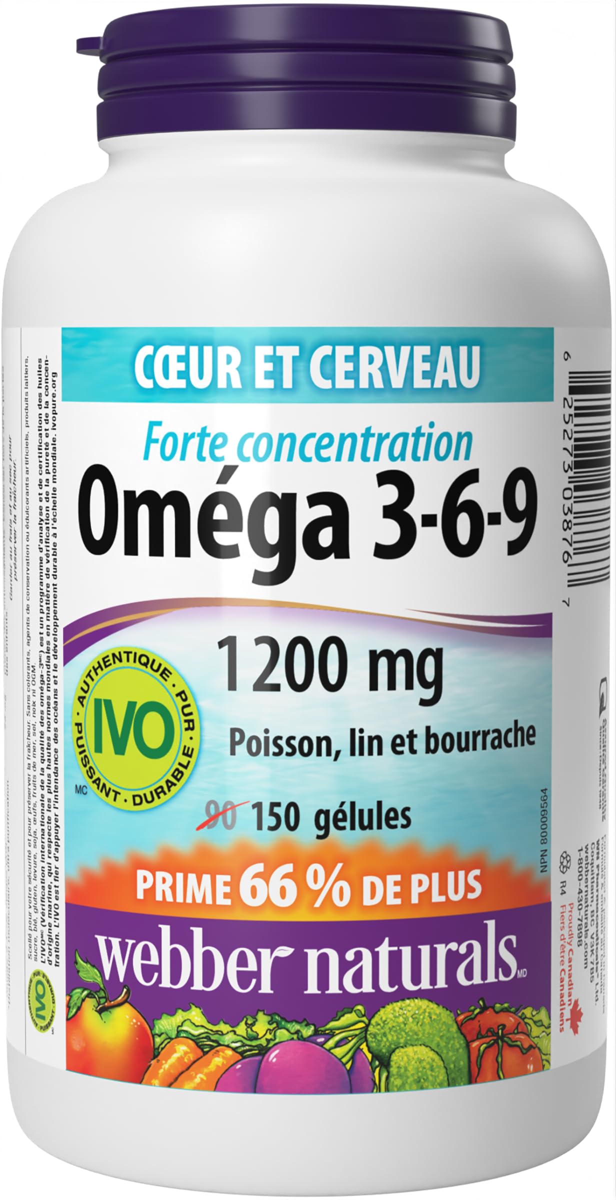 Webber Naturals Omega 3-6-9 Flaxseed, Fish & Borage Oils 1200 mg Softgels 150