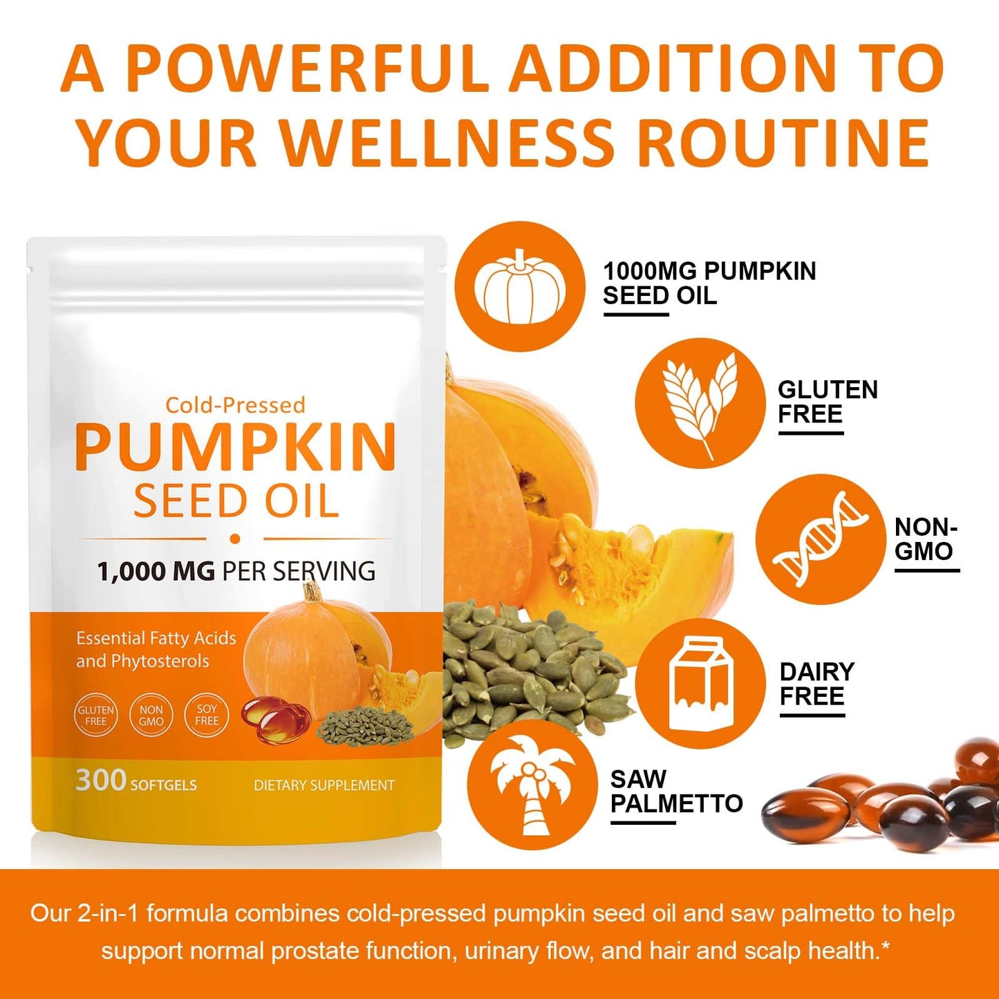 Ruduwu Pumpkin Seed Oil Capsules 2 in 1 with Saw Palmetto Softgels 300
