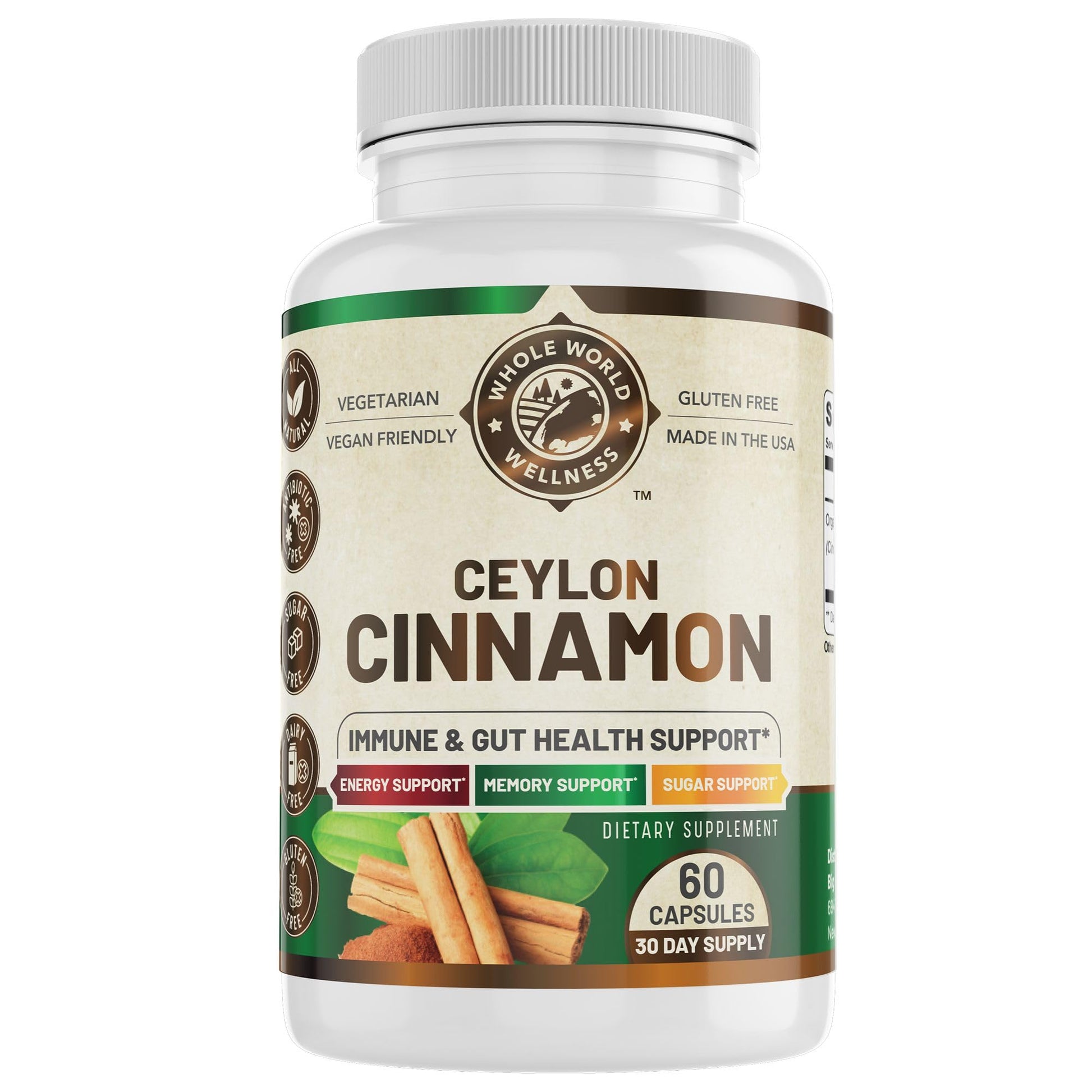 WHOLE WORLD WELLNESS Organic Ceylon Cinnamon Capsules, 60 Capsules