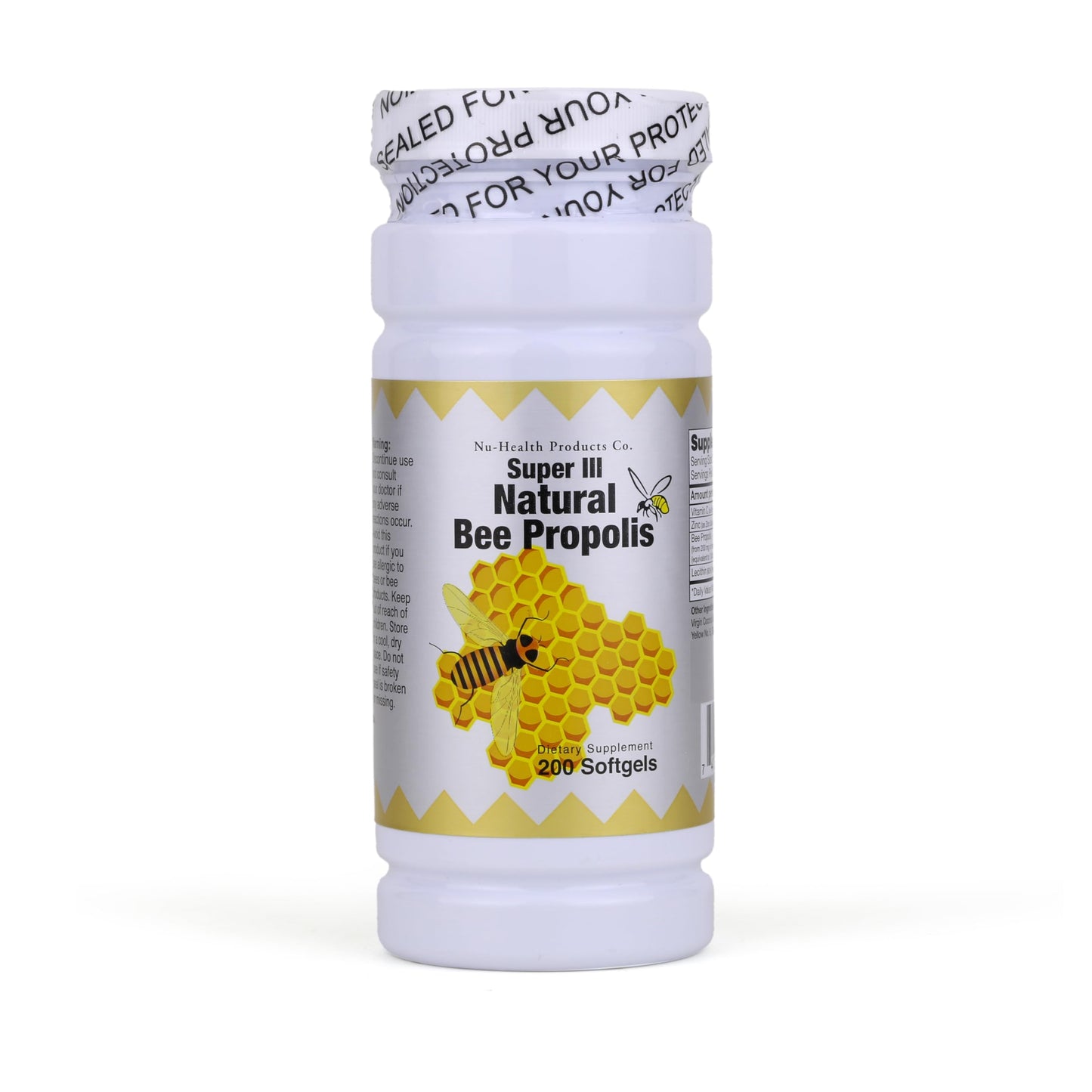 NCB NCB TECHNOLOGY Nu Health Super III Natural Bee Propolis with Vitamin C, Zinc & Lecithin Softgels, 200 Count