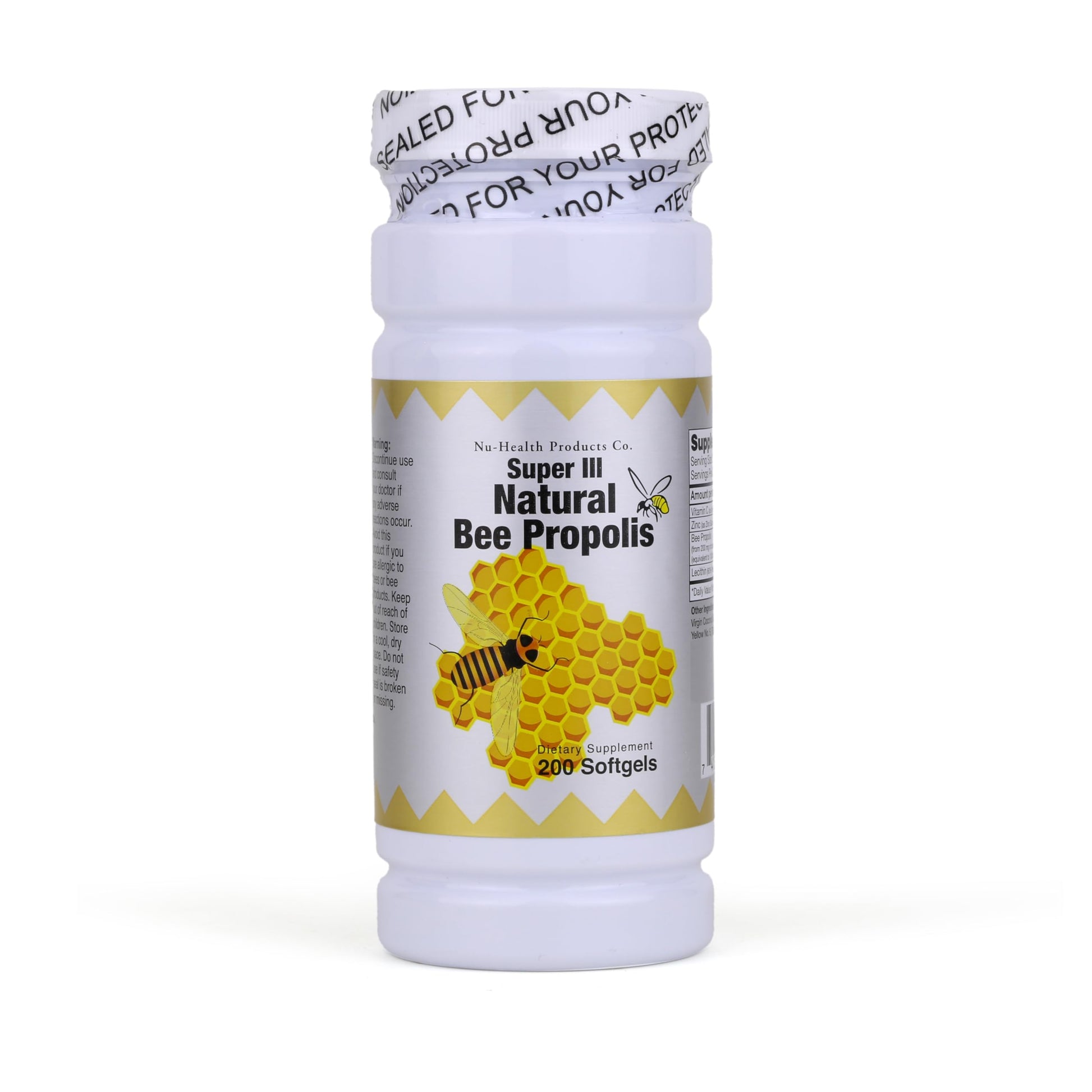 NCB NCB TECHNOLOGY Nu Health Super III Natural Bee Propolis with Vitamin C, Zinc & Lecithin Softgels, 200 Count