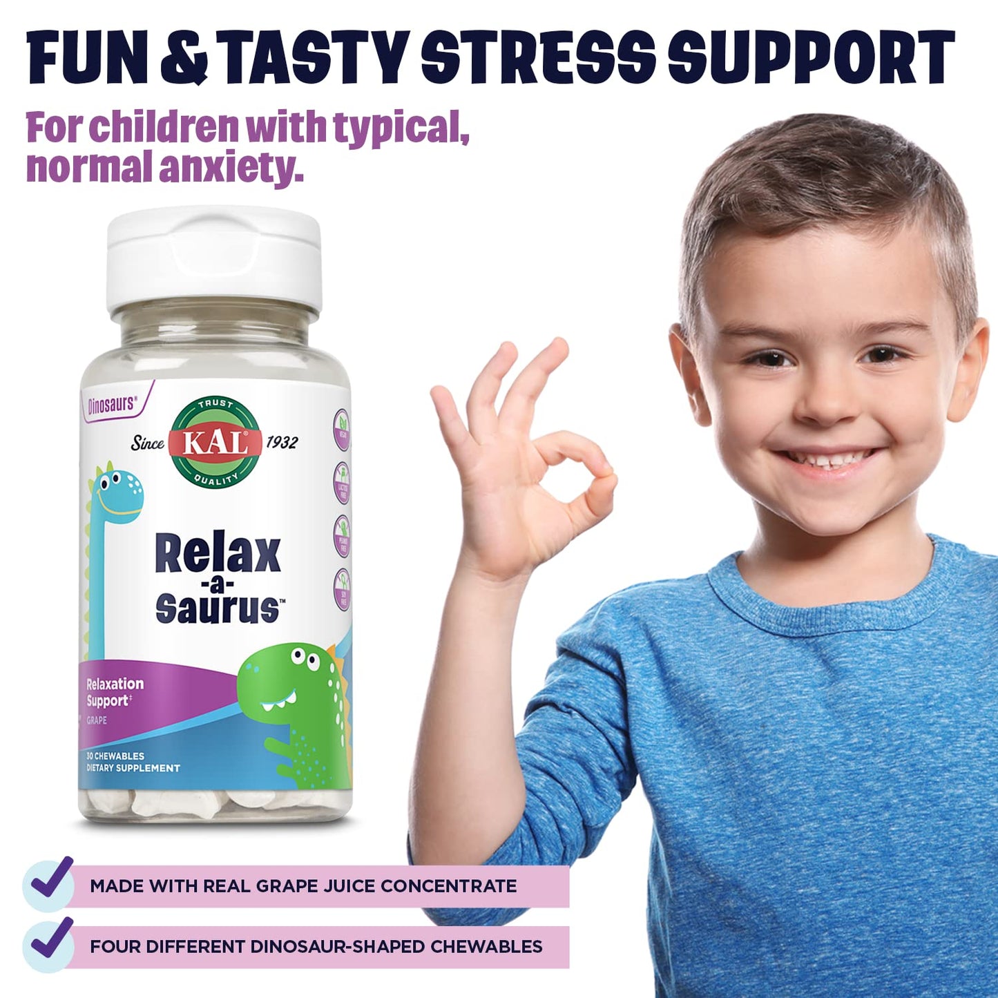 KAL Relax-a-Saurus Chewables, 30 Count