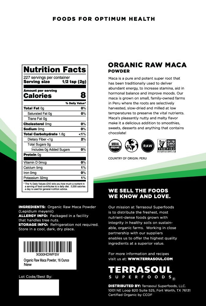 Terrasoul Superfoods Organic Raw Maca Powder, 16