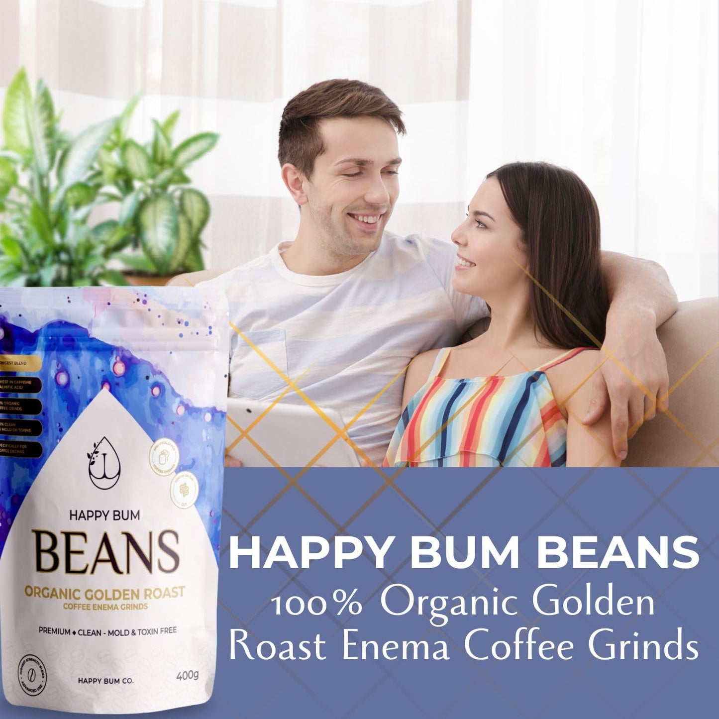 Happy Bum Co Organic Coffee Grinds for Coffee Enema, Golden Roast Powder 14.1