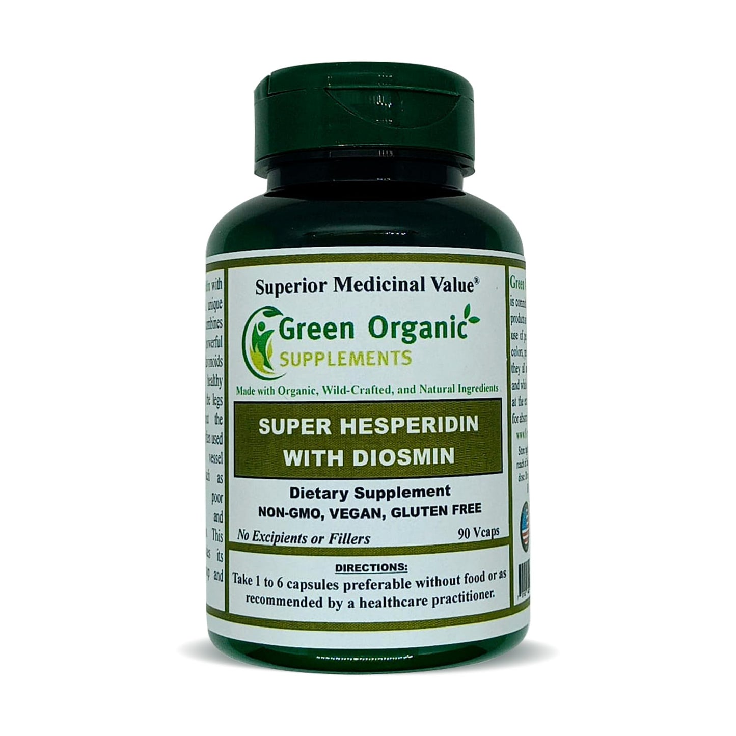 Green Organic Supplements Hesperidin Diosmin 180 Unique Formula Capsules, Hand Made, Non-GMO, Vegan, Gluten Free, Pack of 2
