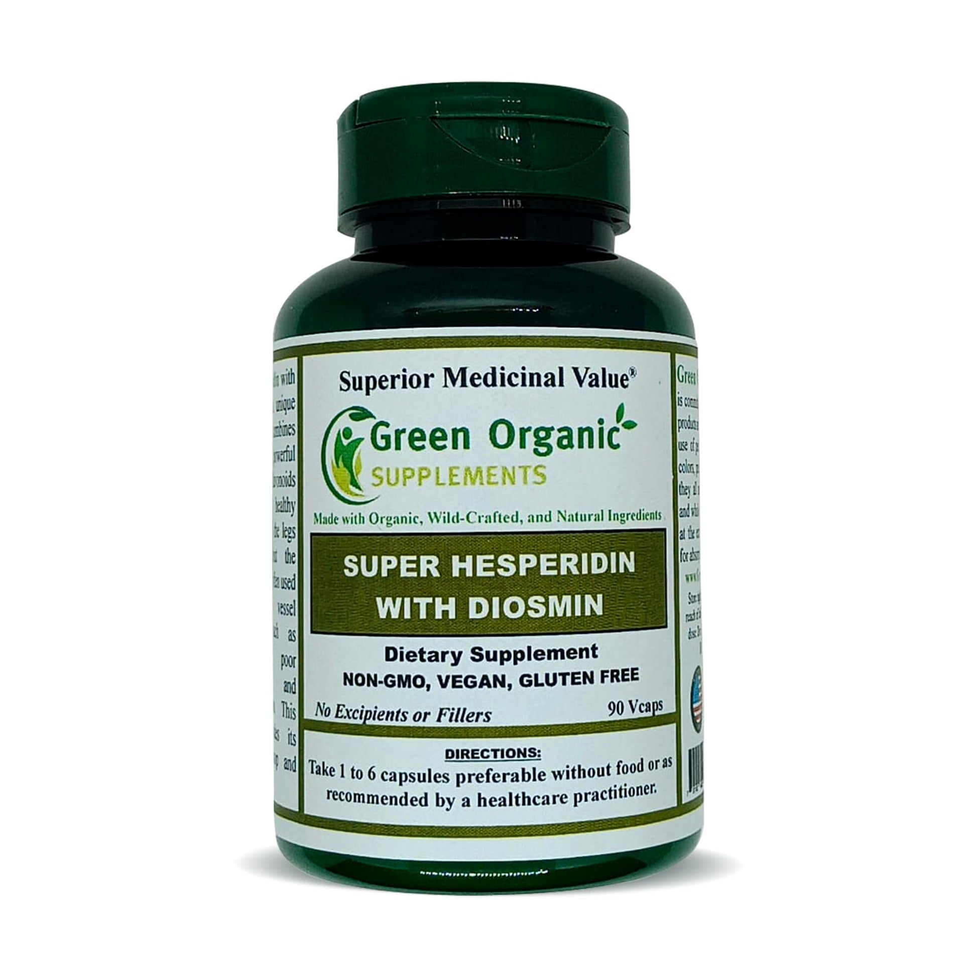 Green Organic Supplements Hesperidin Diosmin 180 Unique Formula Capsules, Hand Made, Non-GMO, Vegan, Gluten Free, Pack of 2