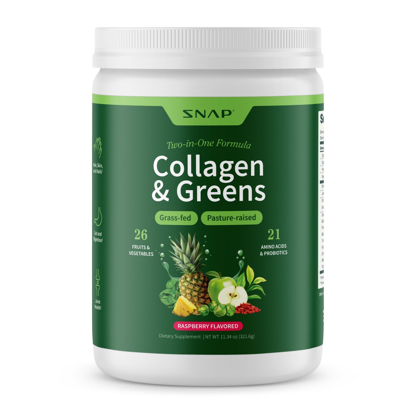 Snap Supplements Super Greens Powder with Collagen Peptides, 11.34 oz