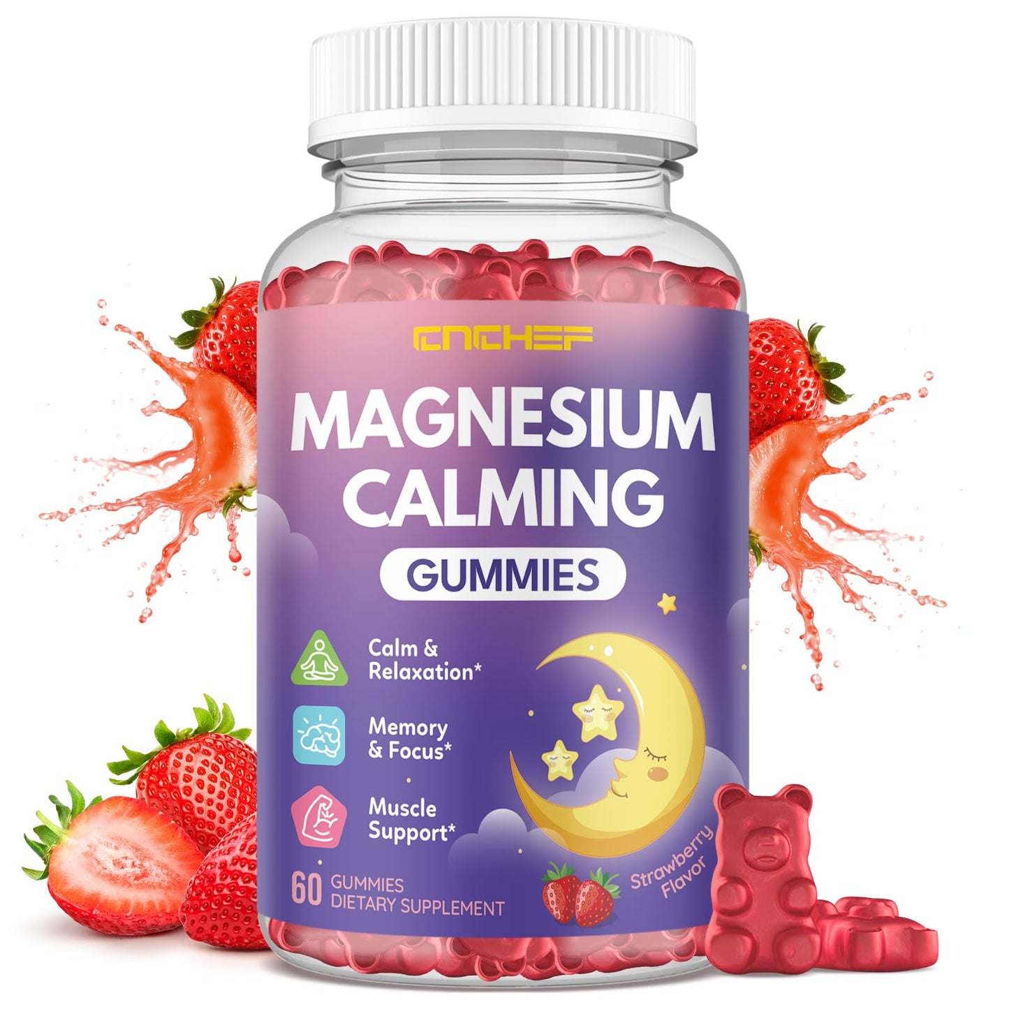 CNCHEF Magnesium Calming Gummies for Kids 4+ & Adults, 60 Count