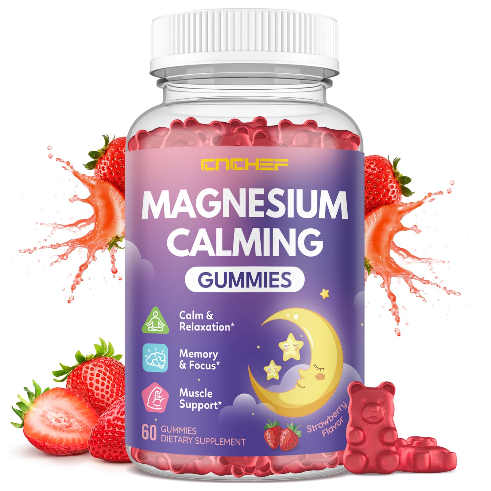 CNCHEF Magnesium Calming Gummies for Kids 4+ & Adults, 60 Count