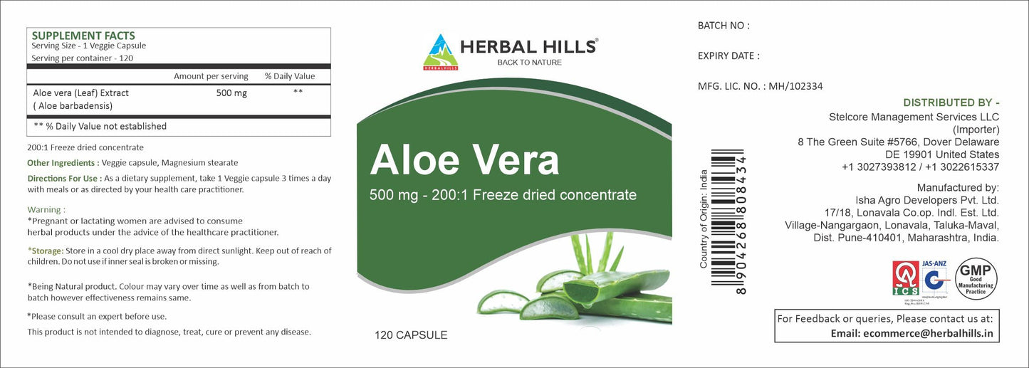 HERBAL HILLS Aloe Vera Capsules 120