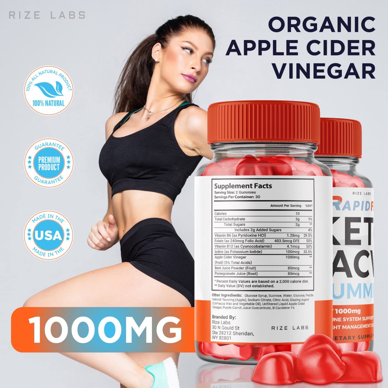 rize labs Rapid Fit Keto ACV Gummies for Advanced Weight Loss with Apple Cider Vinegar Supplement Belly Fat Extra Strength 60 Gummies