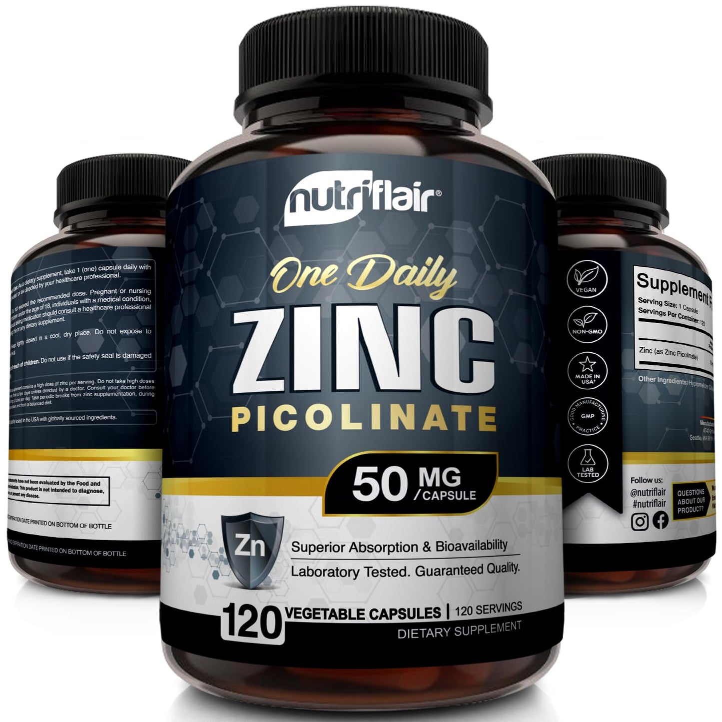 NutriFlair Zinc Picolinate 50mg Capsules, 120 Count