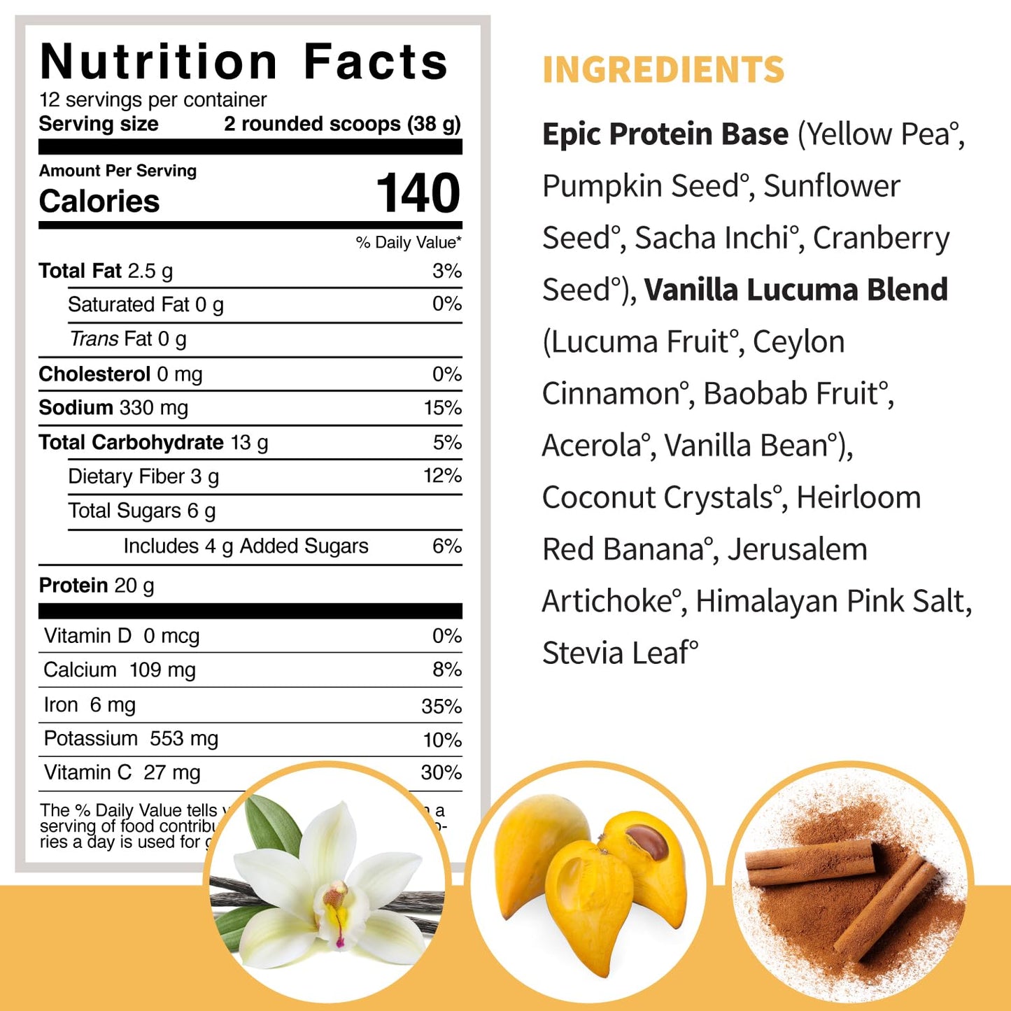 Sprout Living Epic Protein Vanilla Lucuma + Simple Pea Protein Powder, 32 Servings