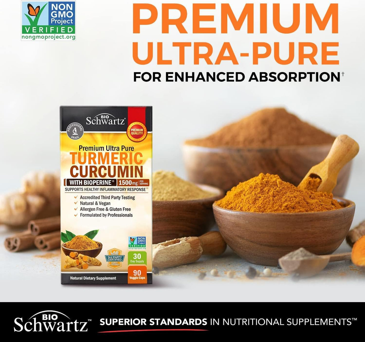 BioSchwartz Extra Strength Ashwagandha Capsules Plus Turmeric Curcumin Complex with Black Pepper Extract 1500mg, 210 Capsules