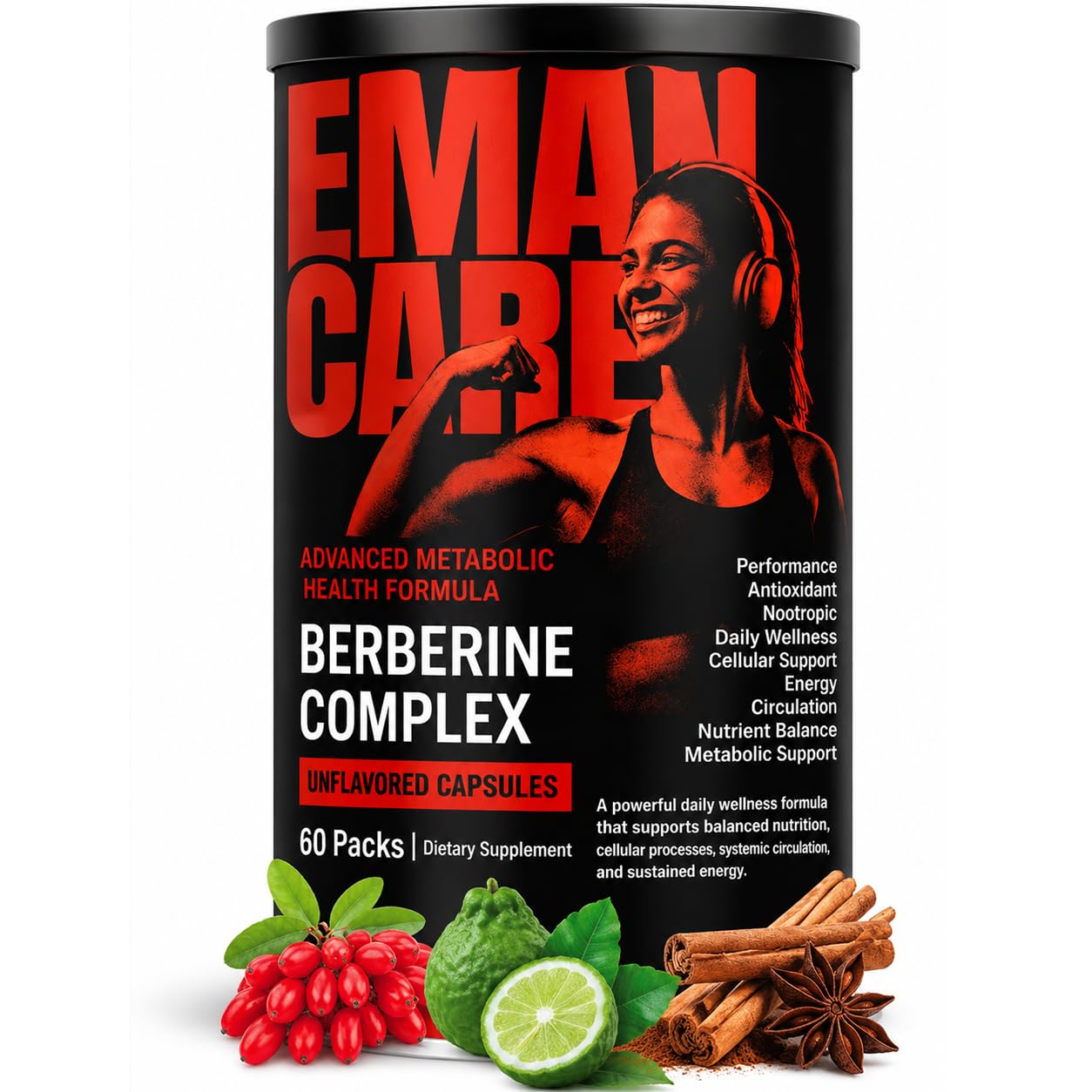 eman cares Berberine Complex 1600mg — 15-Ingredient Metabolic Stack with Ceylon Cinnamon, Citrus Bergamot & Gymnema | carbohydrate metabolism, Cholesterol & Energy Support | 300 Capsules
