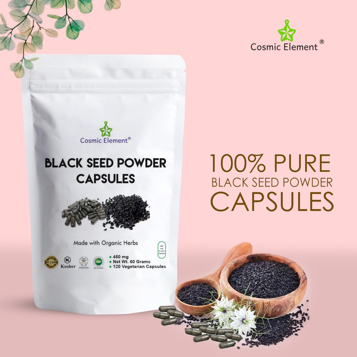Cosmic Element Black Seed Powder Capsules, 450mg, 120 Capsules