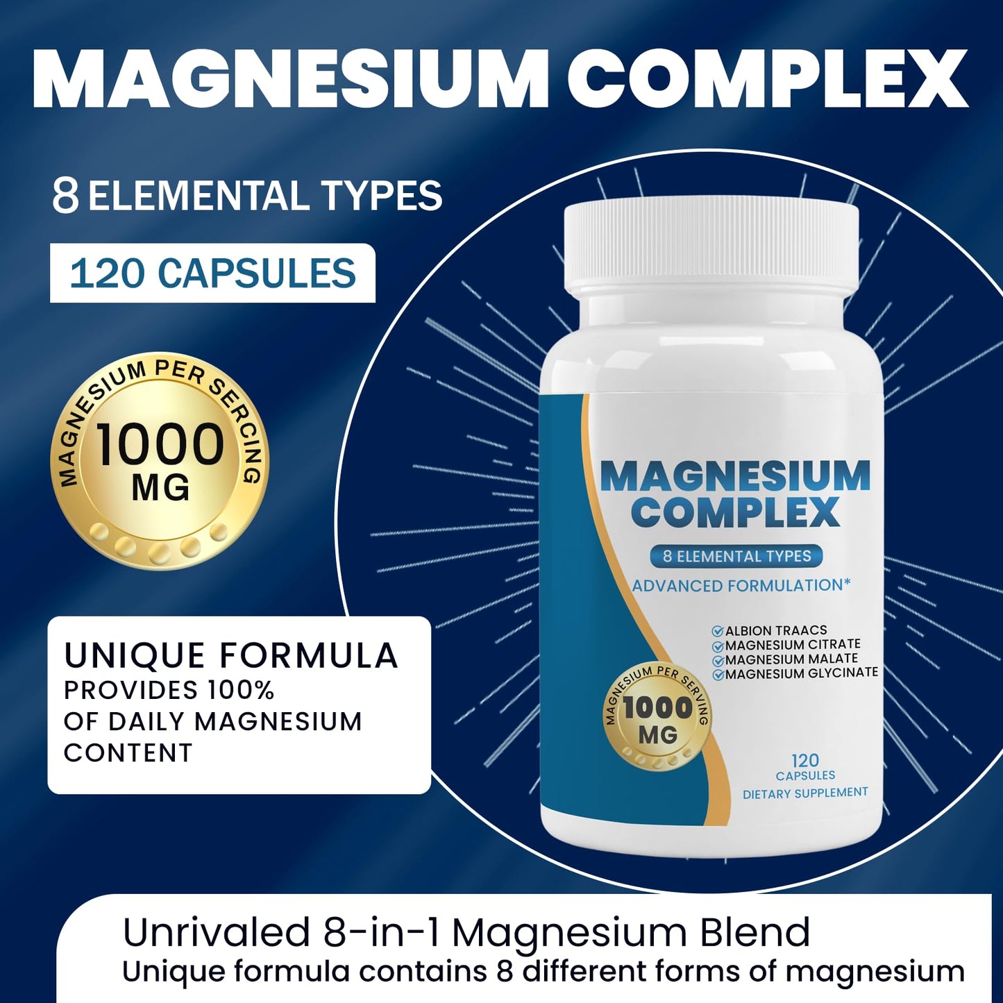 Generic Magnesium Complex Supplement Capsules, 120 Count