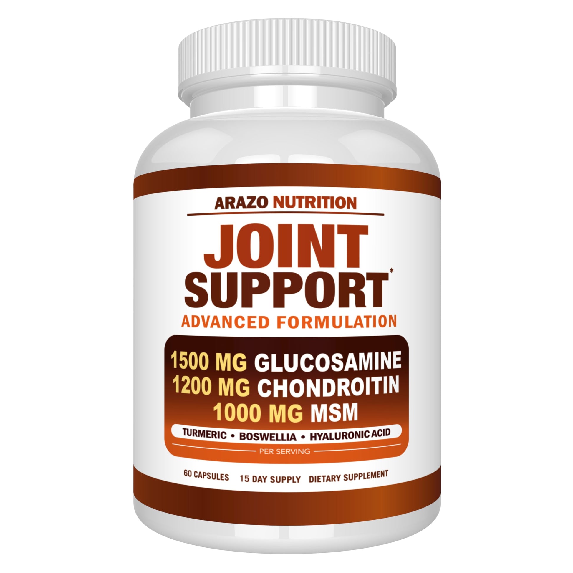 Arazo Nutrition Glucosamine Chondroitin Turmeric MSM Boswellia Joint Support Supplement 60 Capsules