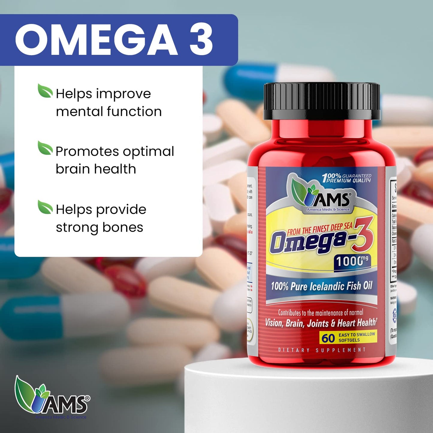 America Medic & Science Omega-3 1000mg Softgels 60 Count