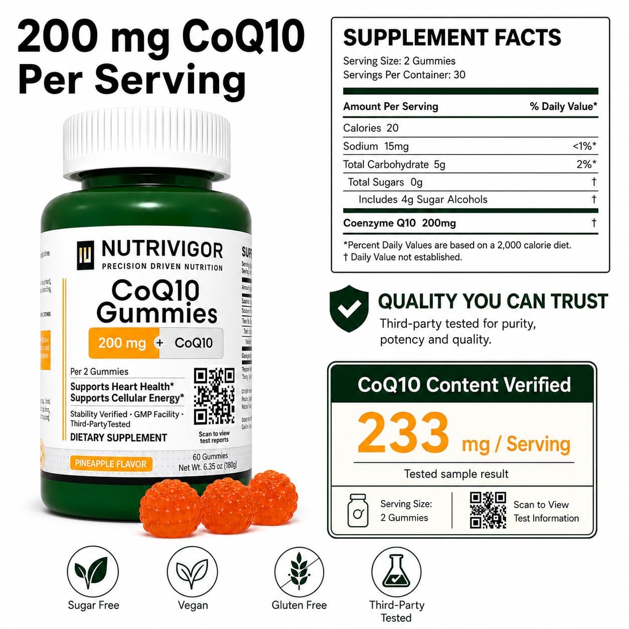 NutriVigor CoQ10 Gummies 200mg, 60 Count