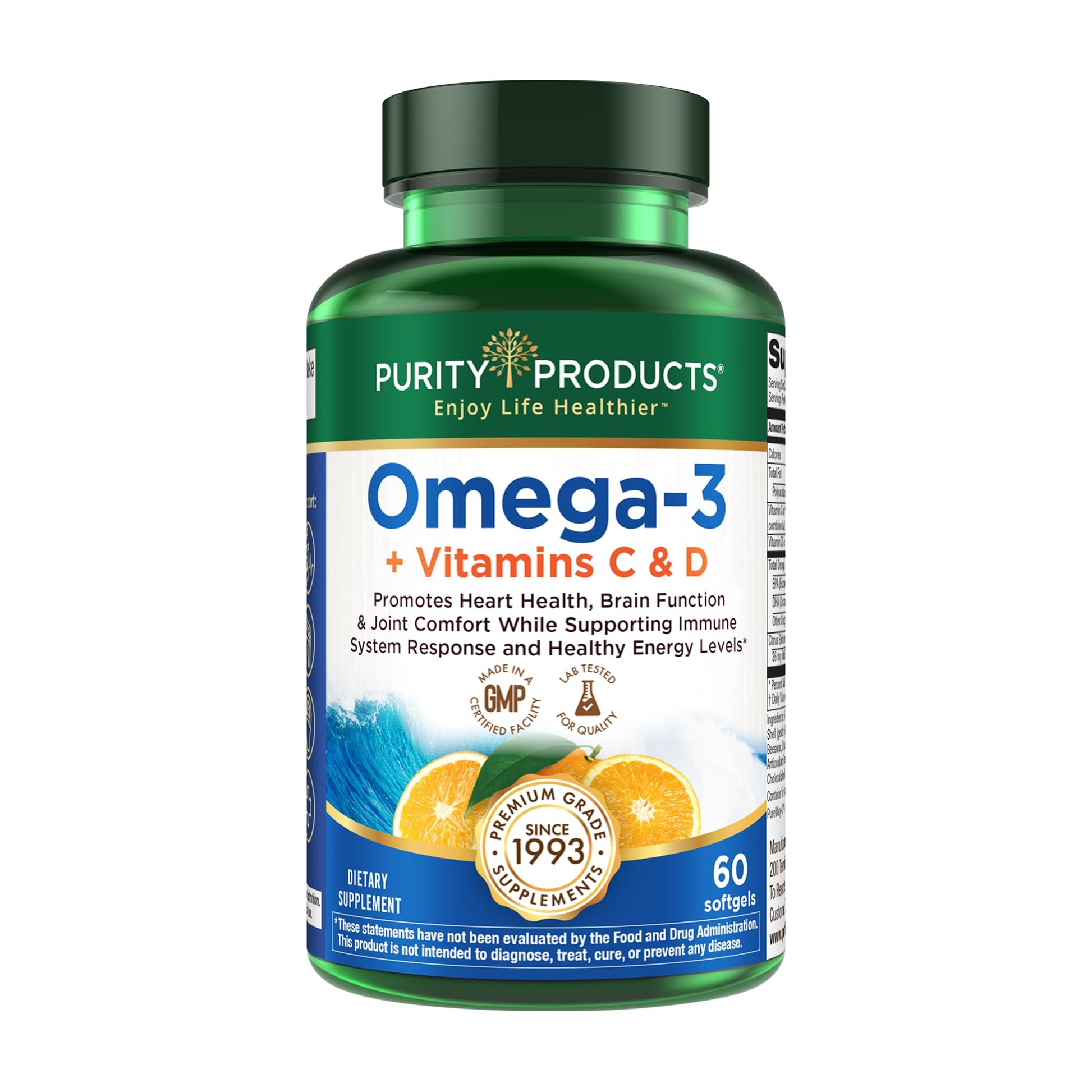 Purity Products Omega-3 Plus Vitamin C & D 60 Softgels