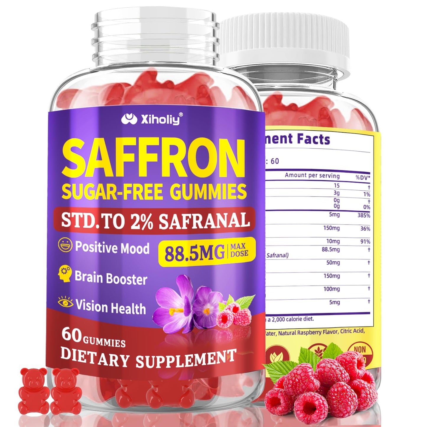 XIHOLIY Saffron Supplements Gummies, 60 Count