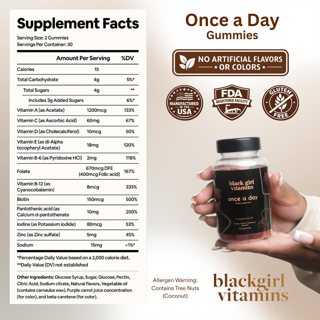 Black Girl Vitamins Once a Day Womens Multivitamin Gummies 60