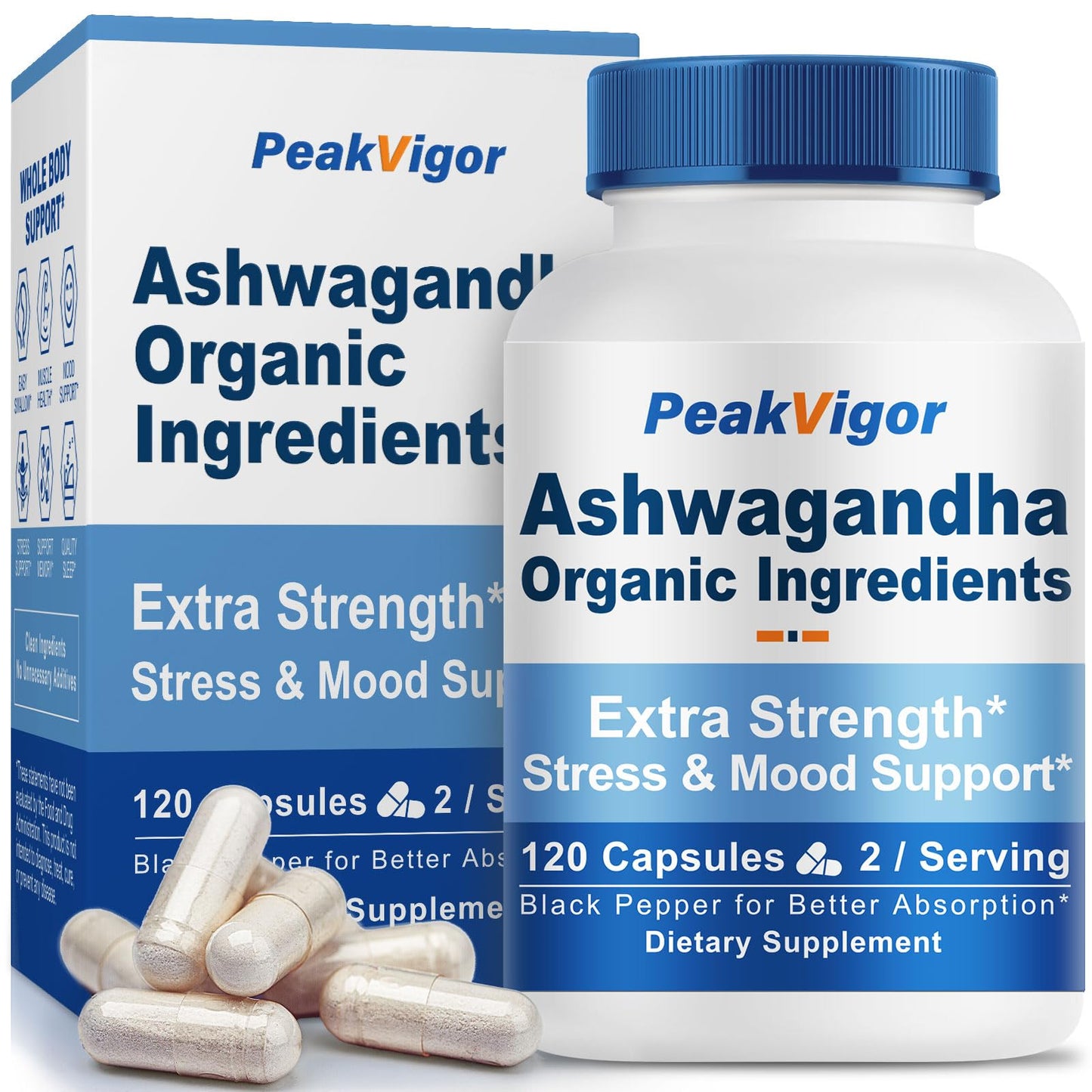 PeakVigor Organic Ashwagandha Capsule 7000mg, 120 Count