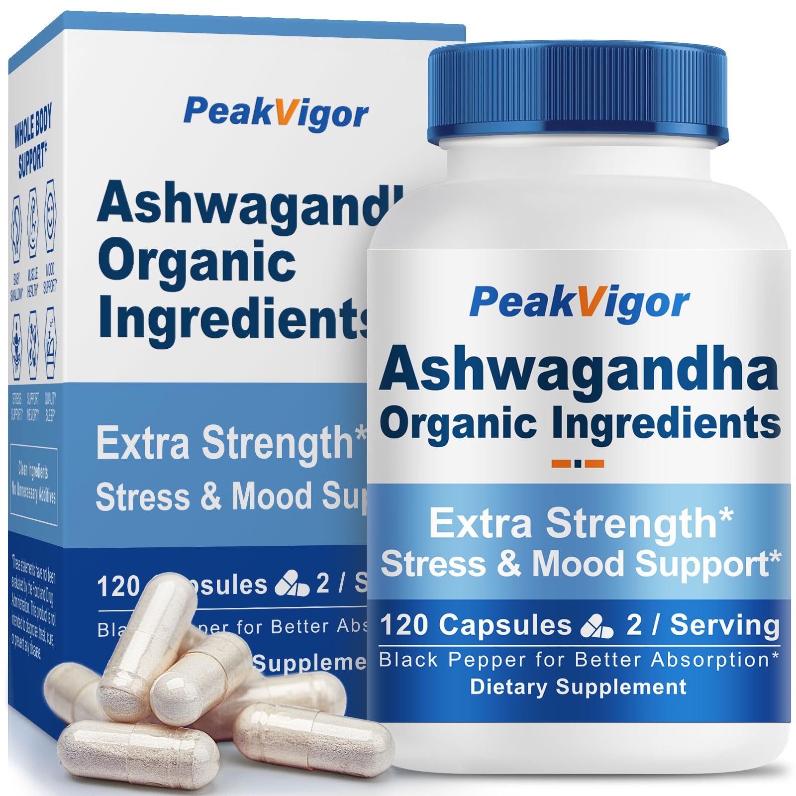 PeakVigor Organic Ashwagandha Capsule 7000mg, 120 Count