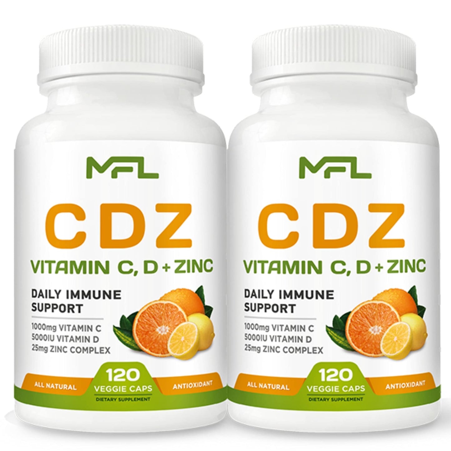 Muscle Food Labs CDZ Vitamin C 1000mg, Vitamin D3 125mcg, Zinc 25mg Non-GMO Gluten Free Powder, 2 Pack
