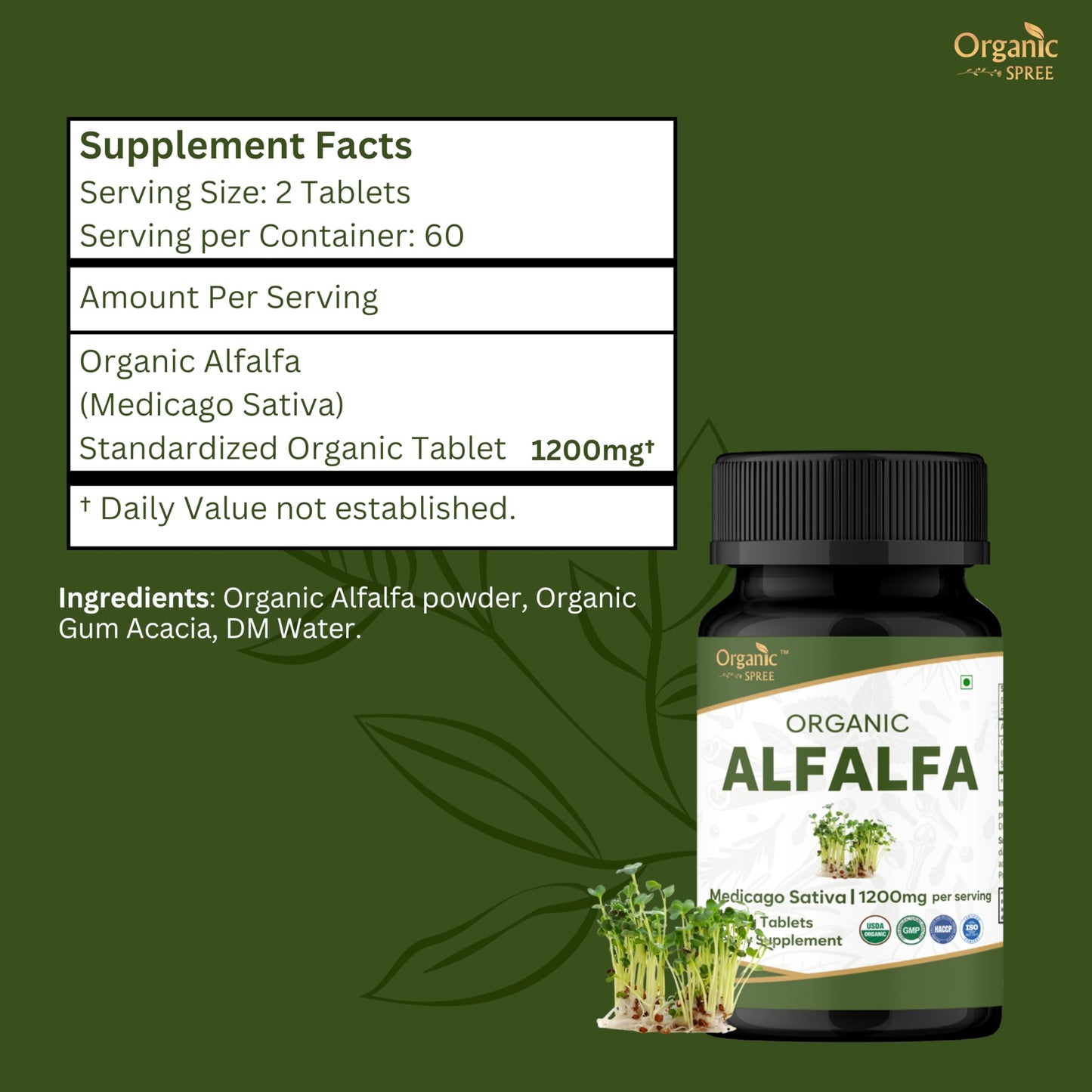 ORGANIC SPREE Alfalfa Tablets, 120 Tablets