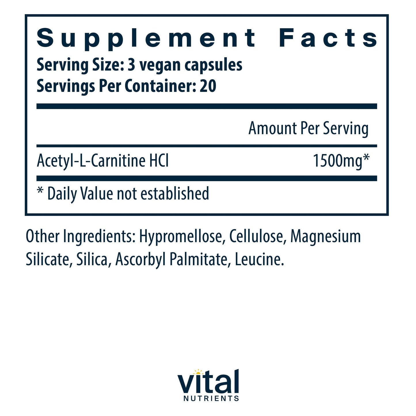 Vital Nutrients Acetyl L-Carnitine 500mg Capsule, 60 Capsules