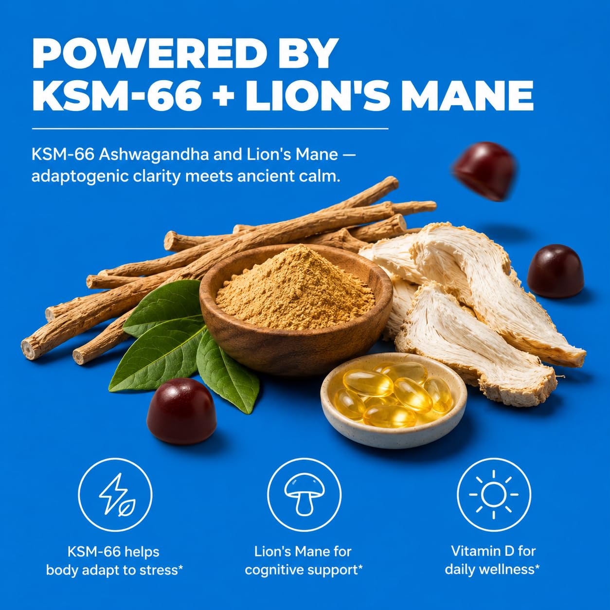 4 Your Wellness Ashwagandha KSM 66 Lions Mane Gummies, 60 Count