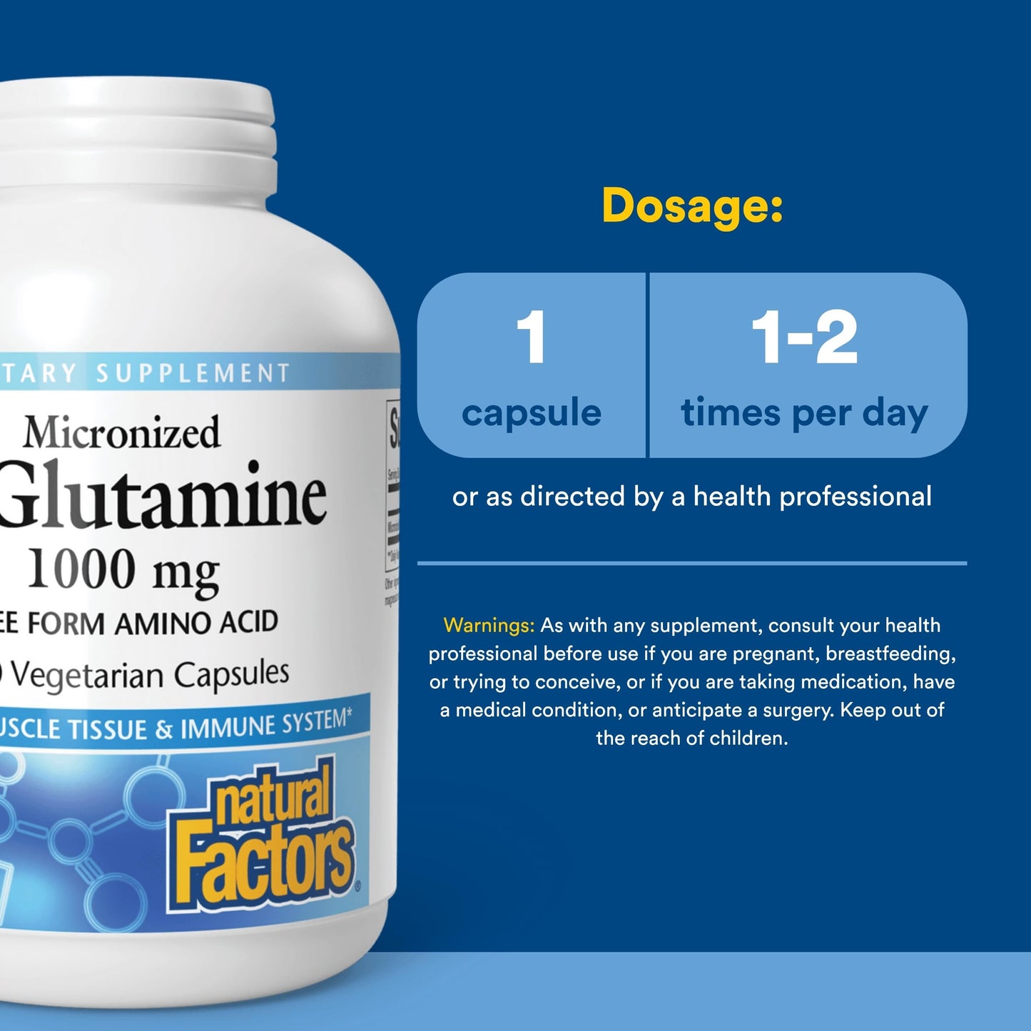 Natural Factors Micronized L-Glutamine 1000 mg Capsule, 180 Capsules