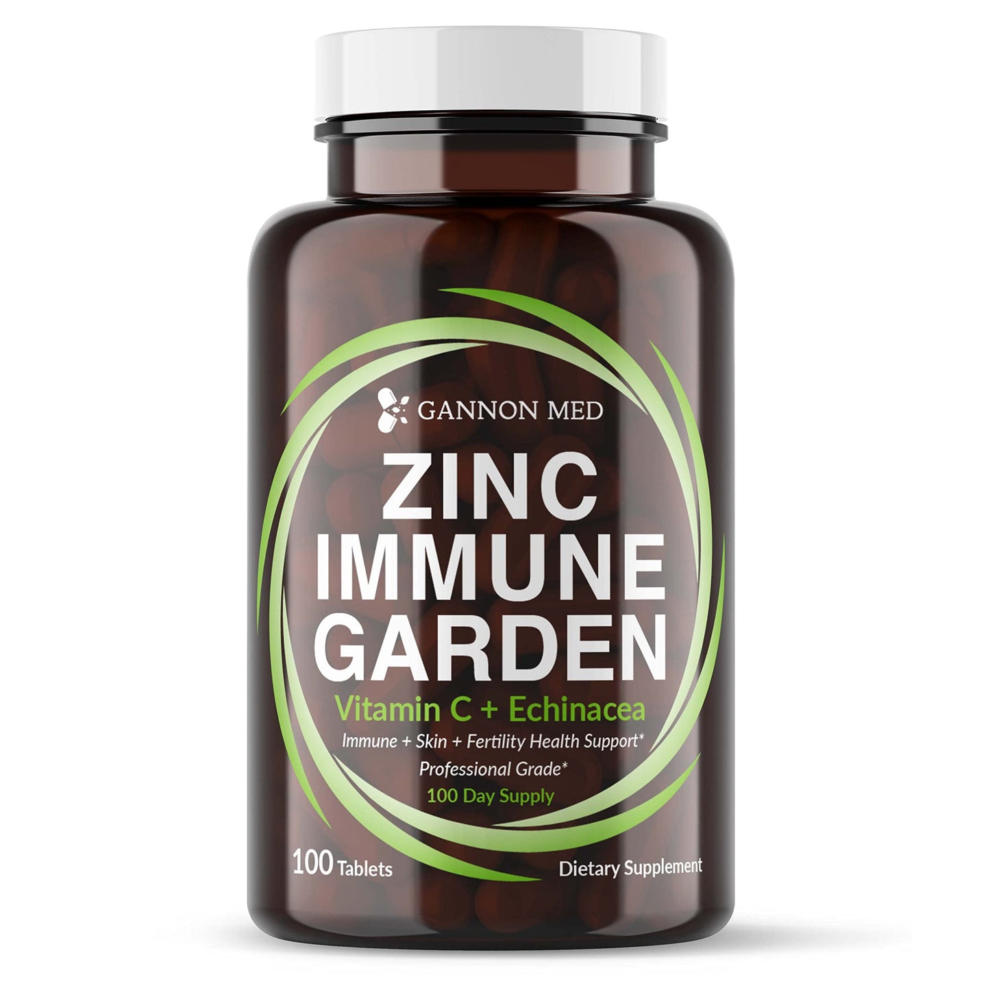 GANNON MED Chelated Zinc 50mg Capsules with Vitamin C 800mg and Echinacea 600mg, Immune Garden, 100 Count