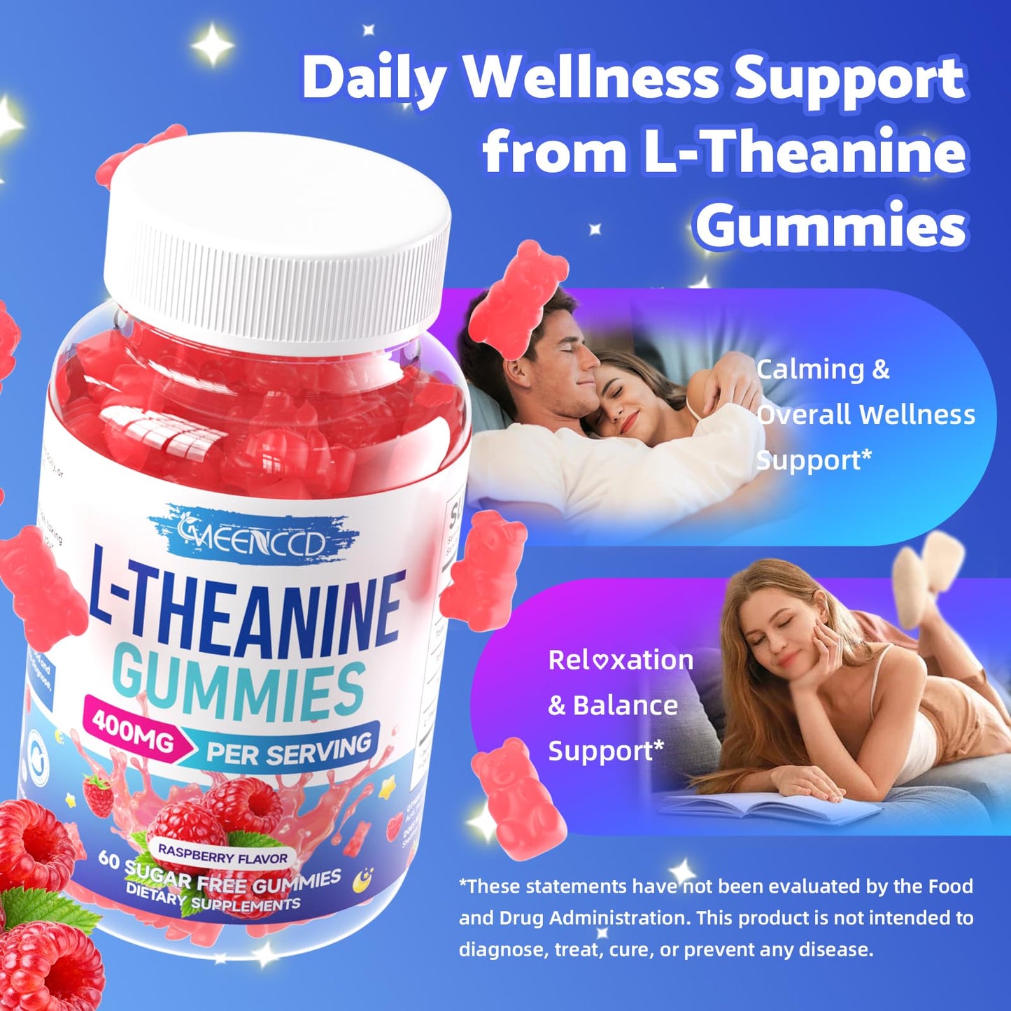 MEENCCD L-Theanine Gummies 400mg, 60 Count