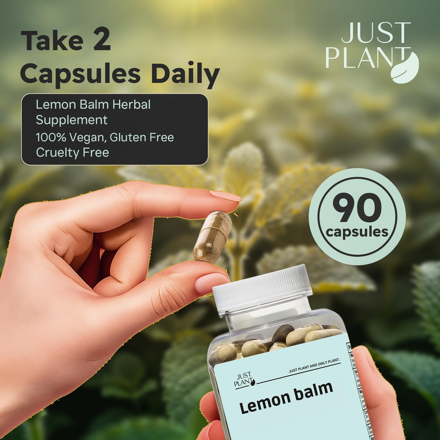 Just Plant Lemon Balm 750 mg Capsule, 90 Count