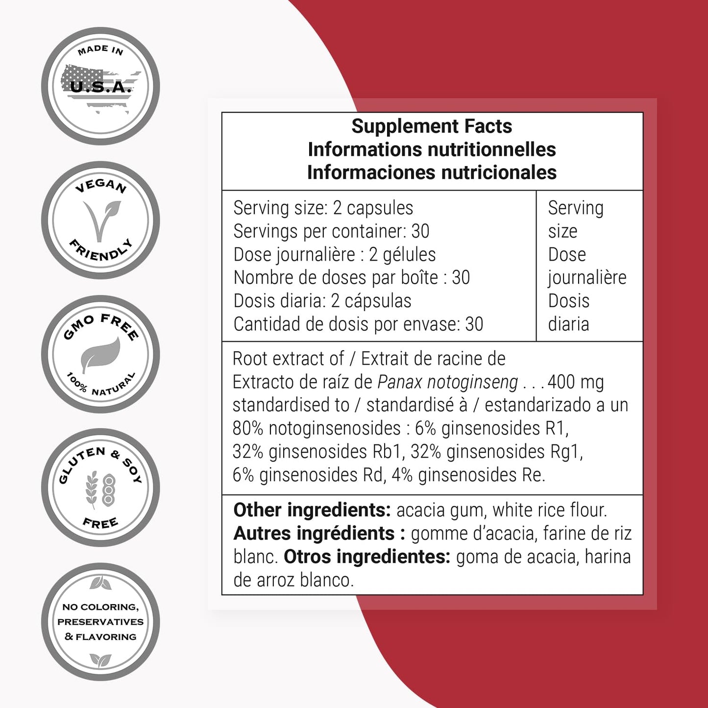 Supersmart Panax Notoginseng 400mg per Day (75% Notoginsenosides) 60 Vegetarian Capsules