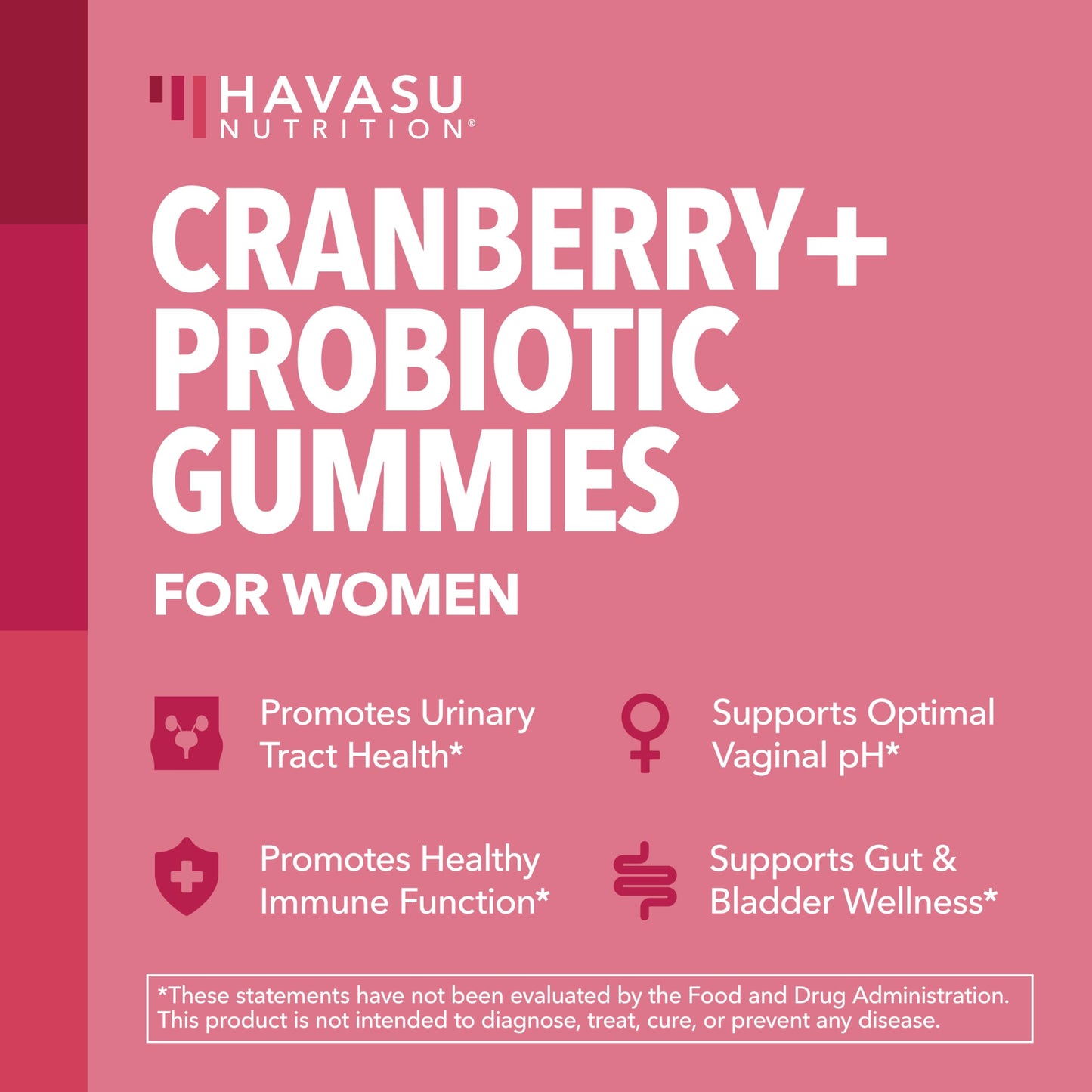 HAVASU NUTRITION Cranberry Probiotic Gummies, Cran-Raspberry, 60 Gummies