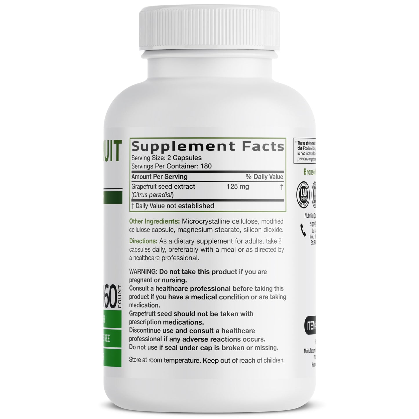 Bronson Grapefruit Seed Extract Citrus Paradisi Capsule 360 Capsules