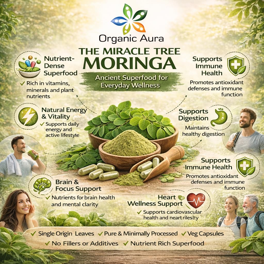 Organic Aura International Moringa Capsules, 240 Count