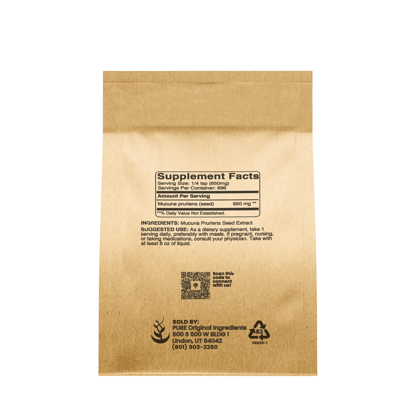 Pure Original Ingredients Mucuna Pruiens Powder 16 Ounces