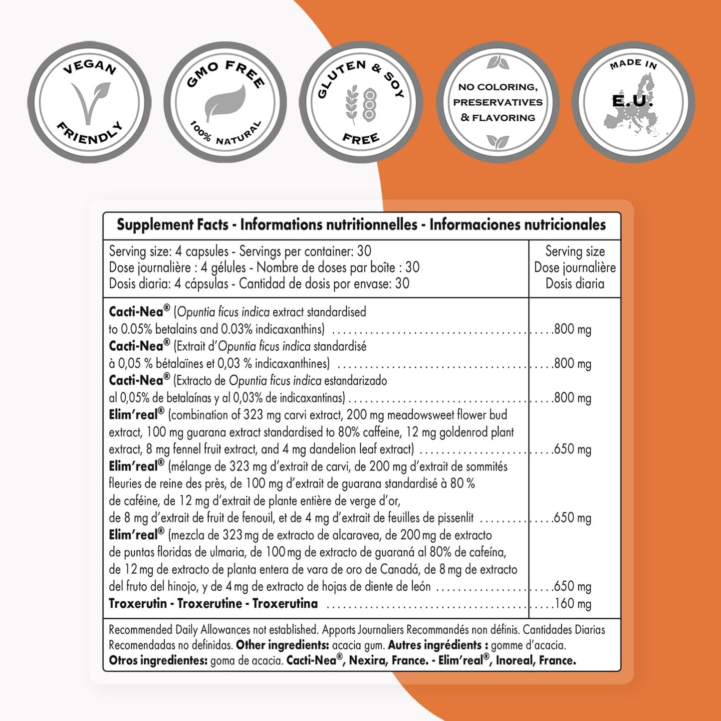 Supersmart Water Retention Formulation (Advanced Complex) with Dandelion, Guarana, Caffeine, Betalains 120 Capsules