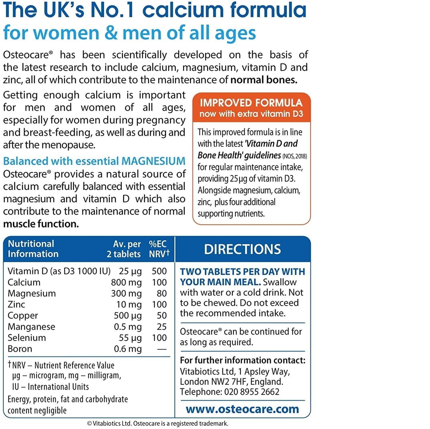 Osteocare Calcium 800mg with Vitamin D3, Magnesium, and Zinc Capsule, 90 Count