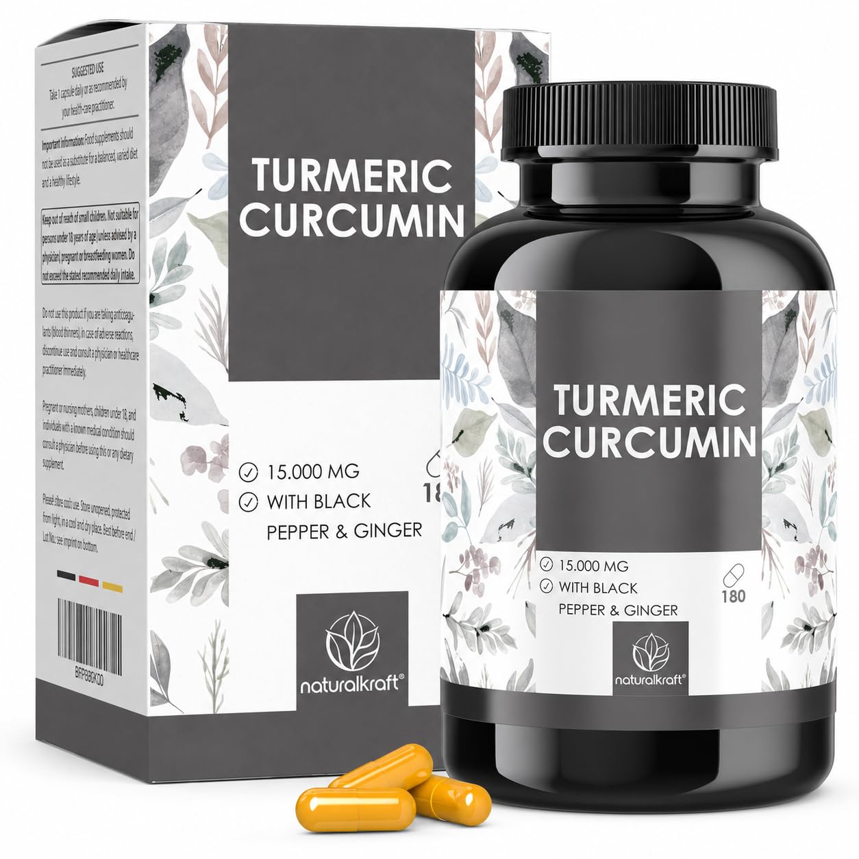 naturalkraft Curcumin Turmeric Capsules, Vegan Formula, 180 Capsules